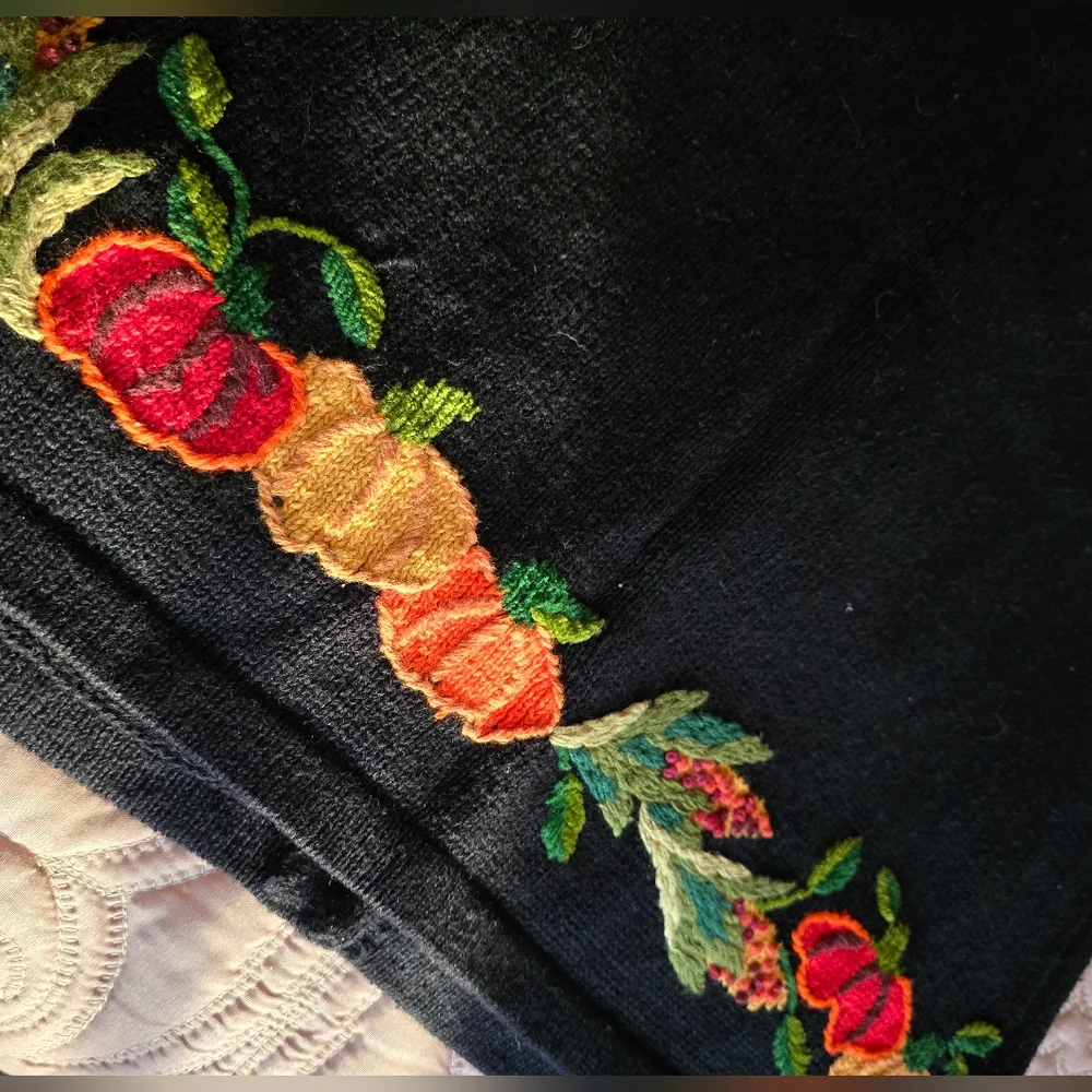 Holiday Black Turkey and Pumpkins Cardigan Sweater - Picture 5 of 10